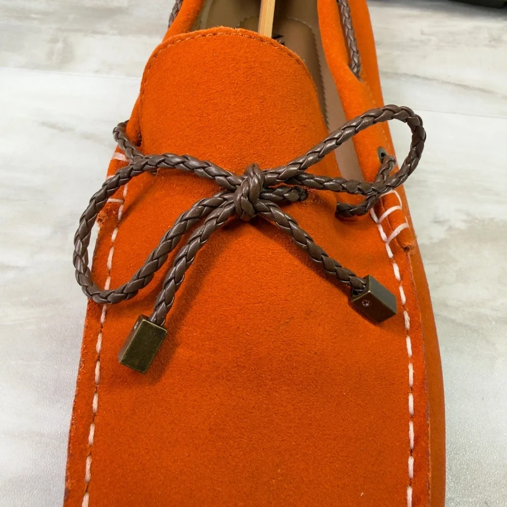 Alfani Trevororg Mens Size 11.5 Suede Loafers Driving Shoes Orange